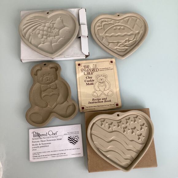 Pampered Chef 4 Stoneware Cookie Molds NWOT